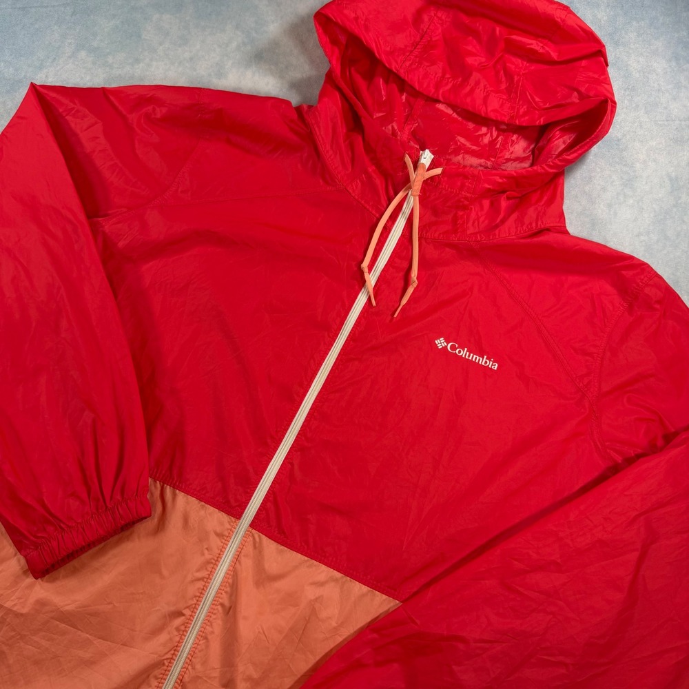 Columbia Windbreaker Jacket Womens 3X Red Peach Colorblock XW0355 Light Packable